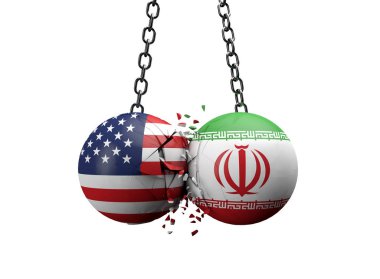 Usa ve İran topları birbirine vuruyor. Siyasi çatışma konsepti. 3d Hazırlama