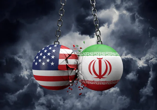 Usa i Iran biją się o siebie. Koncepcja konfliktu politycznego. 3d Renderowanie — Zdjęcie stockowe