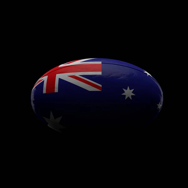 Australien flagga rugby boll mot svart bakgrund. 3D-konvertering — Stockfoto