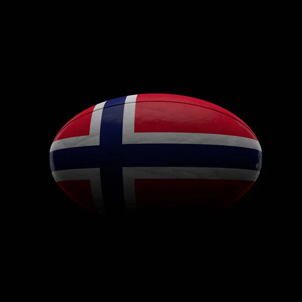 Bandera de Noruega pelota de rugby sobre fondo negro. Renderizado 3D — Foto de Stock