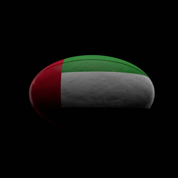 Uae flag Rugby Ball vor schwarzem Hintergrund. 3D-Darstellung — Stockfoto