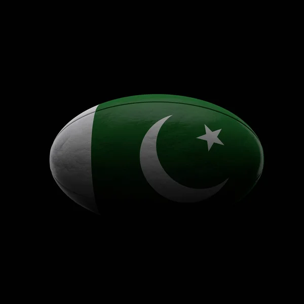 黒を背景にしたパキスタンの国旗ラグビーボール。3Dレンダリング — ストック写真