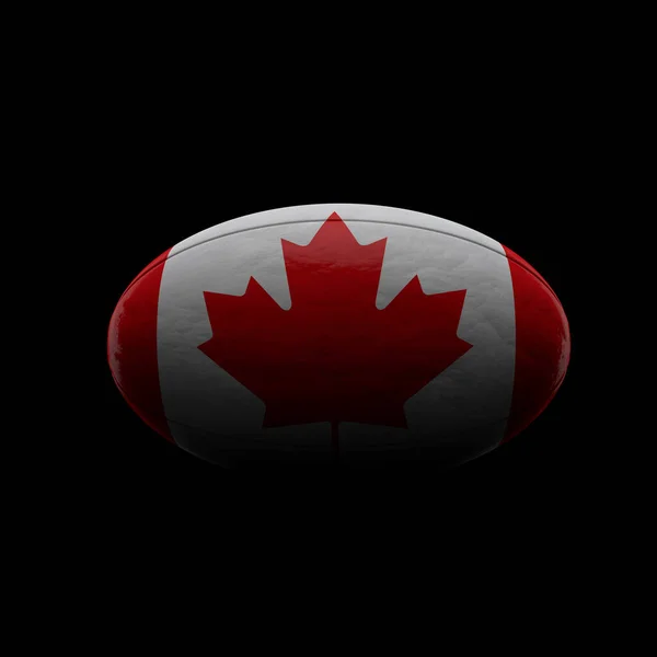 Bandeira do Canadá bola de rugby contra fundo preto. Renderização 3D — Fotografia de Stock