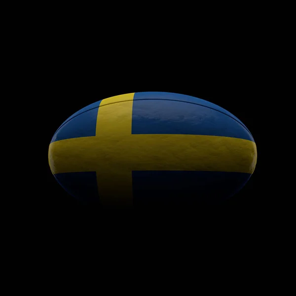 Sverige flagga rugby boll mot svart bakgrund. 3D-konvertering — Stockfoto