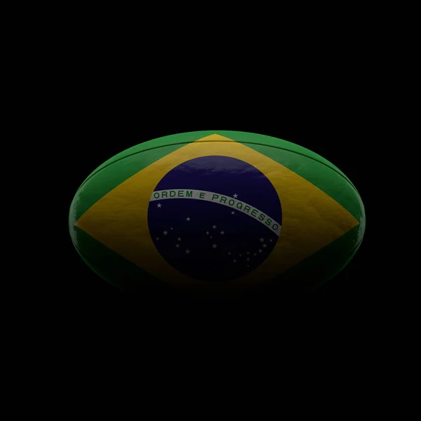 Brasilien flagga rugby boll mot svart bakgrund. 3D-konvertering — Stockfoto