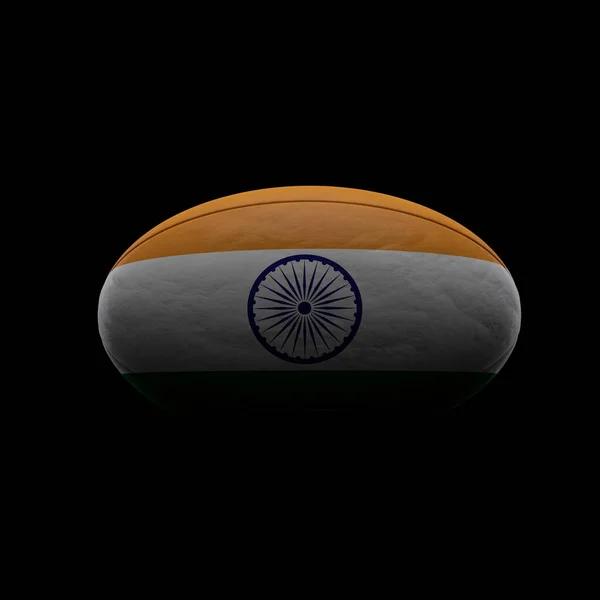 India bandiera rugby palla contro sfondo nero. Rendering 3D — Foto Stock