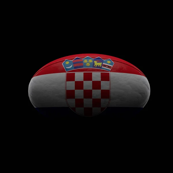 Bandera de Croacia pelota de rugby sobre fondo negro. Renderizado 3D —  Fotos de Stock