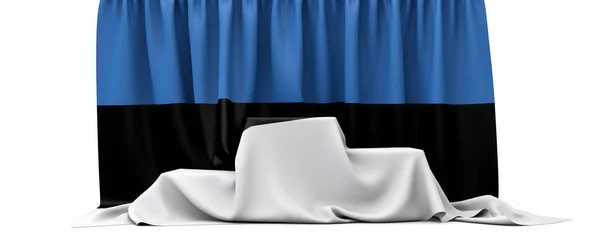 Estonia flag draped over a competition winners podium. 3D Render — 스톡 사진