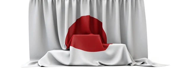 Japan flag draped over a competition winners podium. 3D Render — 스톡 사진