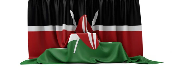 Bandera de Kenia cubrió el podio de los ganadores de un concurso. Renderizado 3D —  Fotos de Stock
