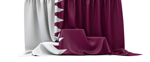 Qatar flag draped over a competition winners podium. 3D Render — 스톡 사진