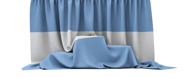 Argentina flag draped over a competition winners podium. 3D Render — 스톡 사진