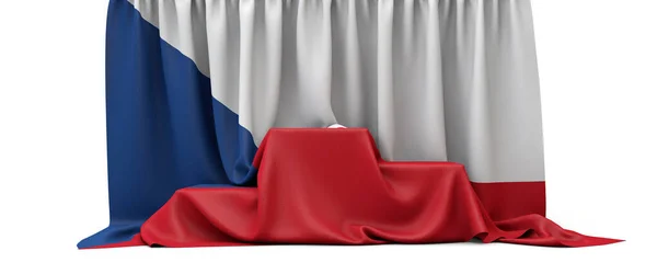 Czech Republic flag draped over a competition winners podium. 3D Render — 스톡 사진
