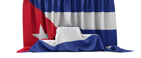 Cuba flag draped over a competition winners podium. 3D Render — 스톡 사진