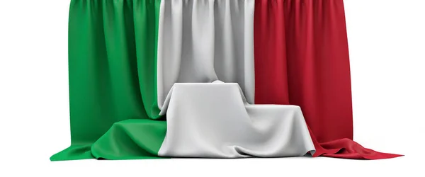 意大利国旗盖在竞赛获奖者的讲台上. 3d渲染 — 图库照片