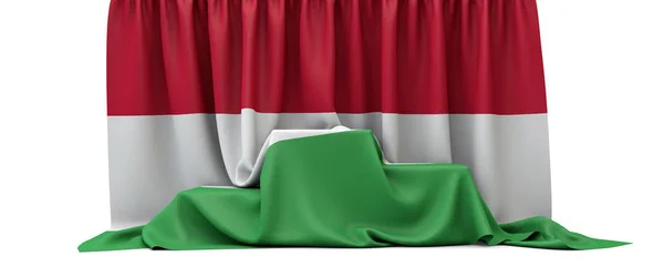 Bandera de Hungría cubrió el podio de los ganadores de un concurso. Renderizado 3D — Foto de Stock