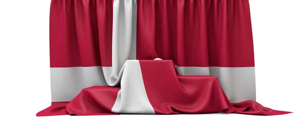 Denmark flag draped over a competition winners podium. 3D Render — 스톡 사진