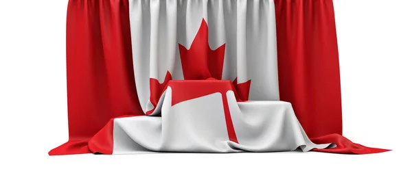 Kanada bayrağı bir yarışma galipleri podyumunun üzerine asıldı. 3d Hazırlama — Stok fotoğraf