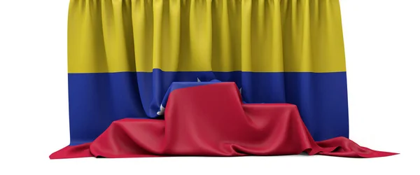 Venezuela flag draped over a competition winners podium. 3D Render — 스톡 사진