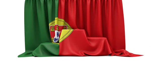 Drapeau du Portugal drapé sur un podium des vainqueurs de compétition. Expéditeur 3D — Photo