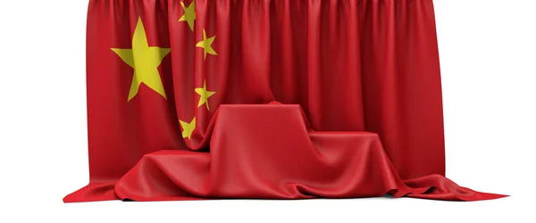 Σημαία της Κίνας σε βάθρο νικητών διαγωνισμού. 3d αποτύπωση — Φωτογραφία Αρχείου