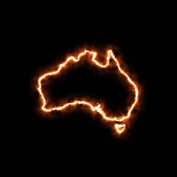 De contouren van Australië in brand. Vlamschema van Australië — Stockfoto