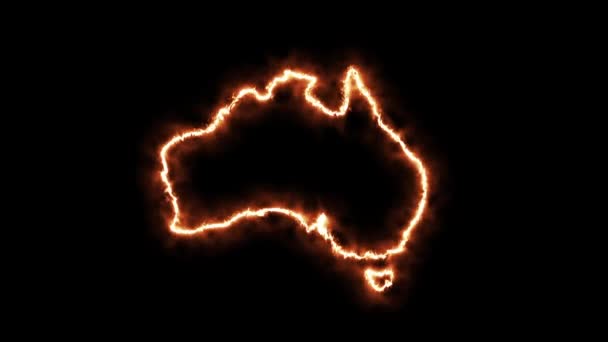 Obrys Austrálie v plamenech. Plamen obrysu Austrálie. 3D vykreslení — Stock video