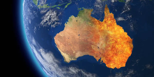 Kryzys w Australii. Mapa australijskich pożarów. 3d Renderowanie — Zdjęcie stockowe