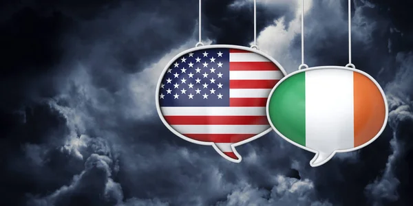 Comunicación entre Estados Unidos e Irlanda. Negociaciones comerciales. Enrojecimiento 3D — Foto de Stock
