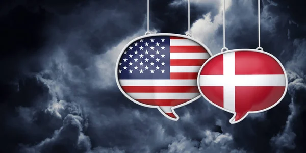 Comunicação EUA e Dinamarca. Negociação comercial. Rednering 3D — Fotografia de Stock