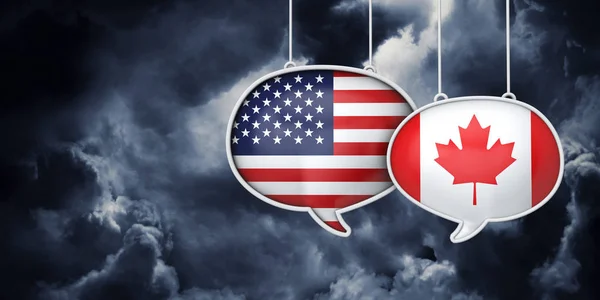 Επικοινωνία Usa και Καναδά. Εμπορικές συνομιλίες διαπραγμάτευσης. 3d Rednering — Φωτογραφία Αρχείου