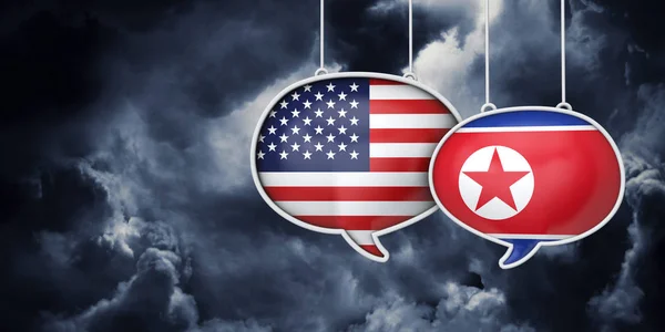 USA and North Korea communication. Trade negotiation talks. 3D Rednering