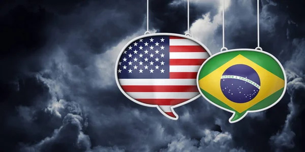 Comunicação EUA e Brasil. Negociação comercial. Rednering 3D — Fotografia de Stock