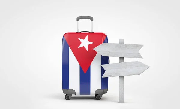 Cuba drapeau valise de voyage avec guide en bois. Expéditeur 3D — Photo