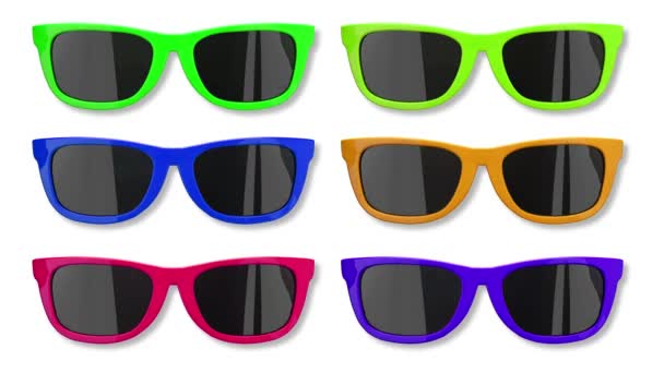 Цветные летние солнцезащитные очки меняют цвет. 3D рендеринг — стоковое видео