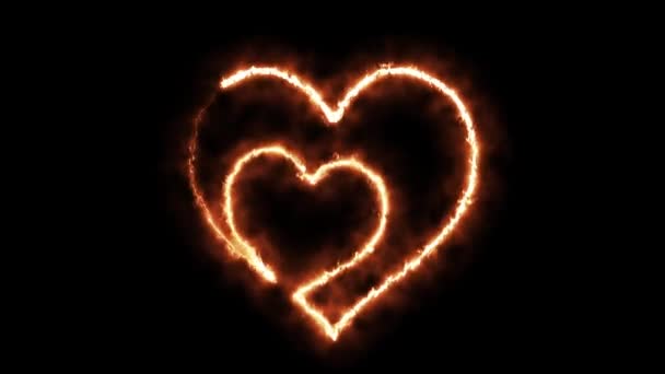 Burning fire love heart on a black background. 3D Render — 비디오