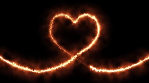 Burning fire love heart on a black background. 3D Render — 비디오