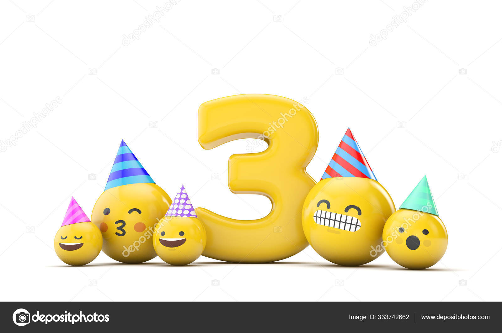 Celebración de cumpleaños número 3 emoji. Renderizado 3D Ilustración de  stock #333742662 de ©InkDropCreative, image size:1600x1060