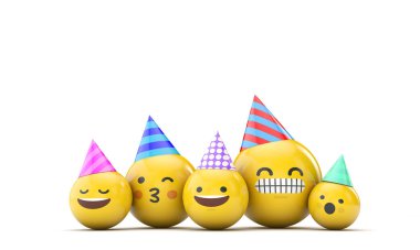 Emoji doğum günü partisi kutlaması. 3d Hazırlama