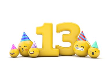 13 numaralı emoji doğum günü partisi kutlaması. 3d Hazırlama