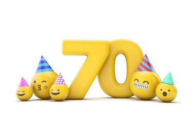 70 numaralı emoji doğum günü partisi kutlaması. 3d Hazırlama