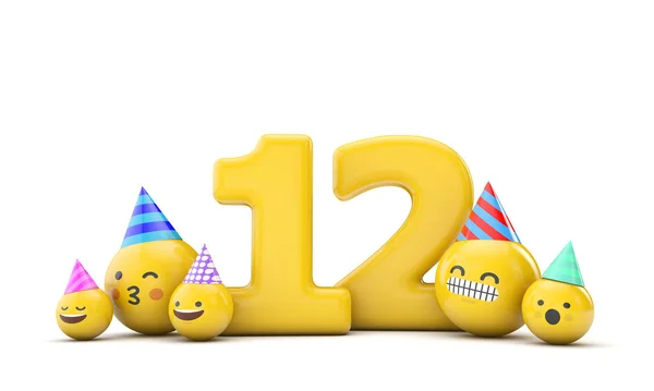 Number 12 emoji birthday party celebration. 3D Render — 스톡 사진