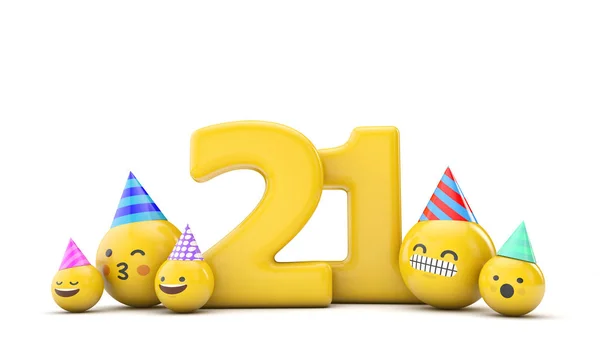 Το νούμερο 21 γιορτάζει τα γενέθλια του Emoji. 3d αποτύπωση — Φωτογραφία Αρχείου