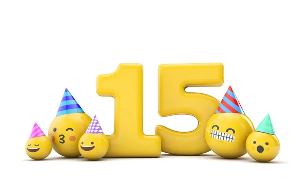 Number 15 emoji birthday party celebration. 3D Render — 스톡 사진