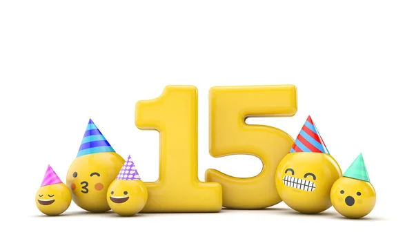 Nummer 15 emoji verjaardagsfeest. 3d Render — Stockfoto