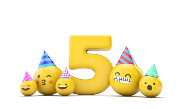 Número 5 emoji festa de aniversário celebração. Renderização 3D — Fotografia de Stock