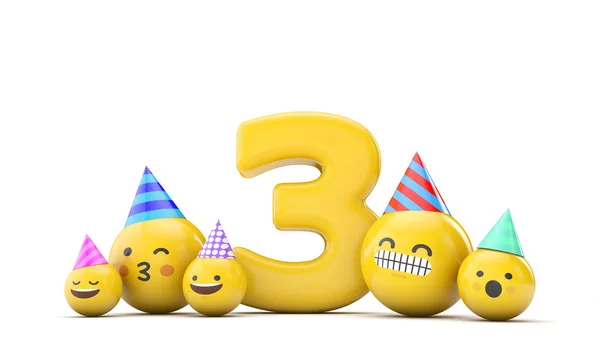 Nummer 3 emoji verjaardagsfeest viering. 3d Render — Stockfoto