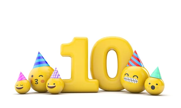 Celebración de cumpleaños número 10 emoji. Renderizado 3D — Foto de Stock