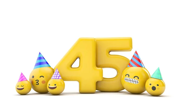 Nummer 45 emoji födelsedagskalas. 3d Uppsägning — Stockfoto