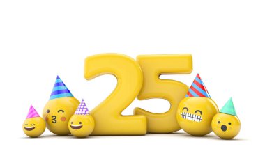 25 numaralı emoji doğum günü partisi kutlaması. 3d Hazırlama